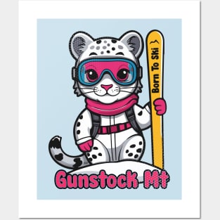 Cute Snow Leopard Skiing Gunstock Mountain Posters and Art
